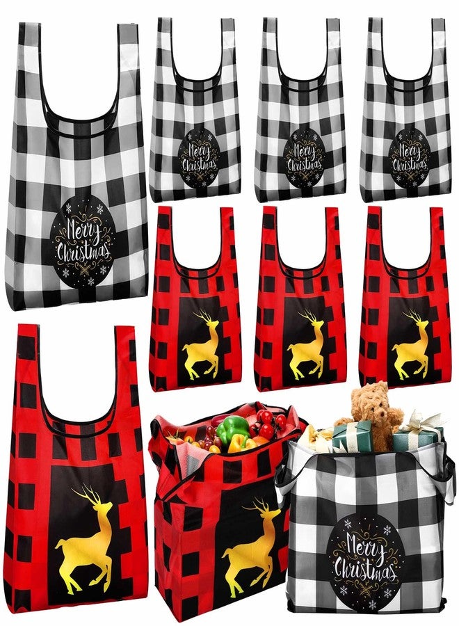 SilTriangle 12 Pack Buffalo Plaid Christmas Reusable Grocery Tote Bags Bulk Shopping Heavy Duty Foldable Christmas Gift Bags with Handles Large Holiday Gifts - Image 1